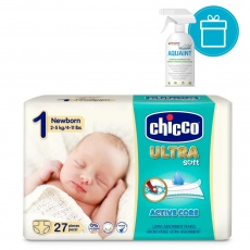 CHICCO Pleny jednorázové Ultra Newborn 2-5kg, 27 ks + AQUAINT 500 ml CHICCO Pleny jednorázové Ultra Newborn 2-5kg, 27 ks + AQUAINT 500 ml