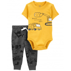 CARTER'S Set 2dílný body kr. rukáv, tepláky Yellow Transport kluk 12m