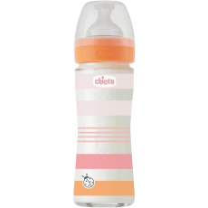 CHICCO Láhev kojenecká sklo Well-being silikon 240 ml děvče CHICCO Láhev kojenecká sklo Well-being silikon 240 ml děvče