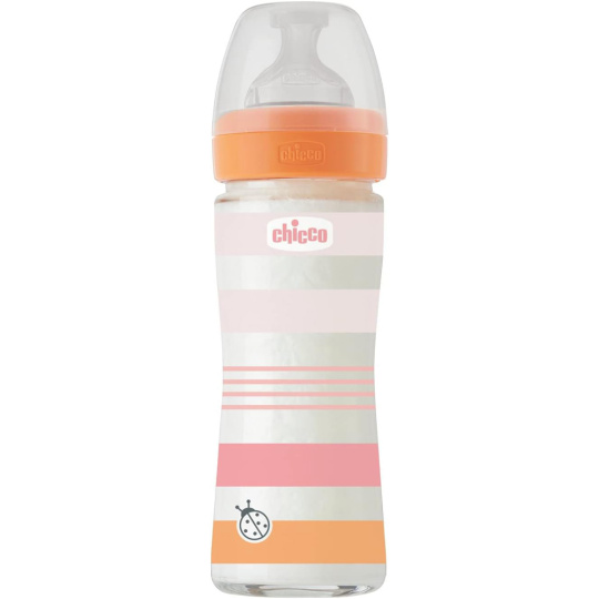 CHICCO Láhev kojenecká sklo Well-being silikon 240 ml děvče