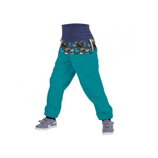 UNUO-Batolecí softshellové kalhoty s fleecem FLEECEM, SMARAGDOVÁ, PEJSCI + REFLEXNÍ OBRÁZEK EVŽEN 