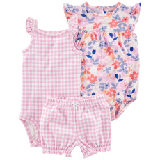 CARTER'S Set 3dílný body na ramínka, body kr. rukáv, kraťasy Purple Flowers holka 9m CARTER'S Set 3dílný body na ramínka, body kr. rukáv, kraťasy Purple Flowers holka 9m
