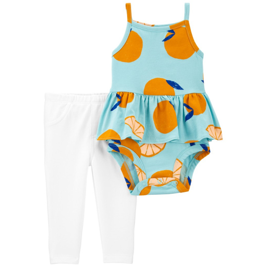 CARTER'S Set 2dílný body na ramínka, legíny Blue Orange holka 9m