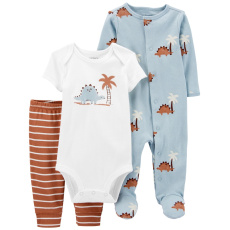 CARTER'S Set 3dílný body kr. rukáv, overal, tepláky Blue Dino kluk LBB 3m