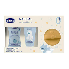 CHICCO Dárková sada kosmetiky Natural Sensation + silikonová mycí houbička méďa