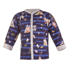 Little Angel-Kabátek podšitý Outlast® - tm.modrá zvířátka teepee/šedý melír Velikost oblečení: 62-68