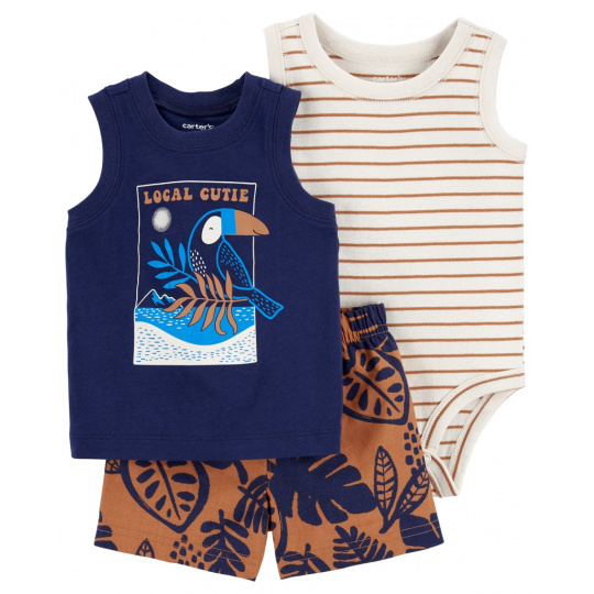 CARTER'S Set 3dílný body bez rukávů, tílko, kraťasy Navy Bird kluk 9m