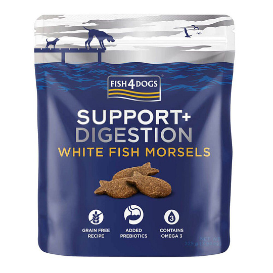 FISH4DOGS Pamlsky pro psy SUPPORT+ podpora trávení bílá ryba s prebiotiky 225 g FISH4DOGS Pamlsky pro psy SUPPORT+ podpora trávení bílá ryba s prebiotiky 225 g