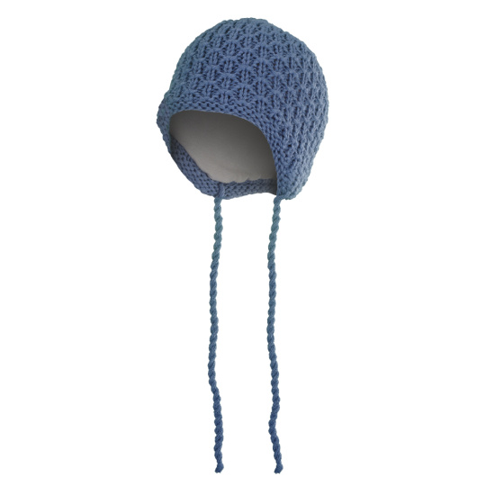 Little Angel-Čepice pletená zavazovací drobný vzor Outlast® - modrá Velikost: 2, 39-41 cm