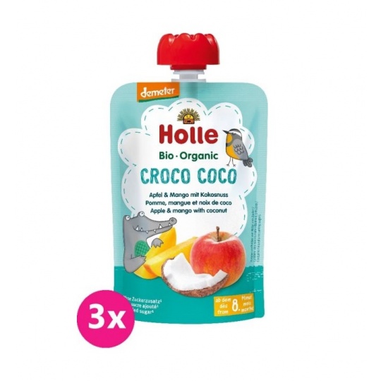 3x HOLLE Croco Coco Bio ovocné pyré jablko, mango, kokos, 100 g (8 m+)