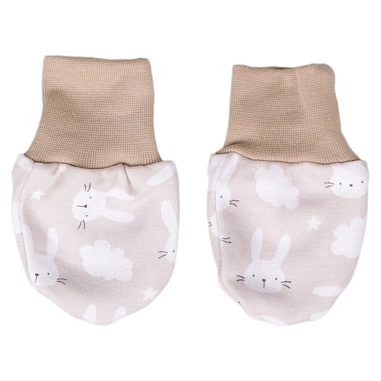 KAARSGAREN-Kojenecké rukavičky bavlněné 3–6 měsíců béžový zajíček