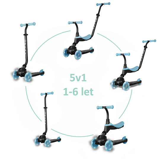 QPLAY Koloběžka / odrážedlo Sema Evo s LED světly Sky Blue, věk 1 - 6 let, do 50 kg QPLAY Koloběžka / odrážedlo Sema Evo s LED světly Sky Blue, věk 1 - 6 let, do 50 kg