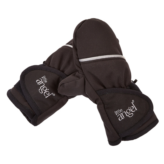 Little Angel-Rukavice s palcem softshell STRETCH Outlast® - černá-výšivka šedá Velikost ostatní: 1