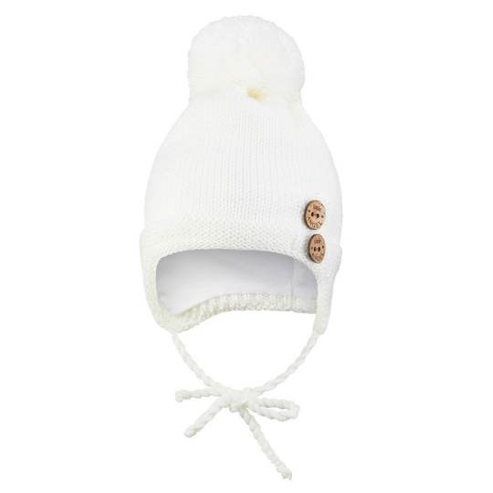Little Angel-Čepice pletená zavazovací bambule a knoflíky Outlast ® - natur Velikost: 2 | 39-41 cm