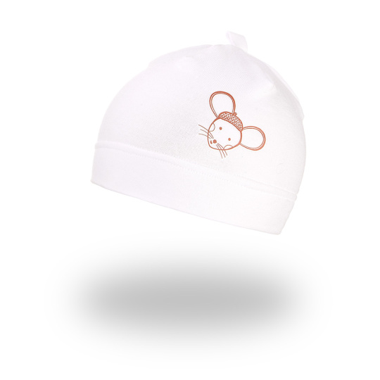 Little Angel-Čepice smyk kojenecká obrázek Outlast® - bílá/myška Velikost čepic: 3 | 42-44 cm
