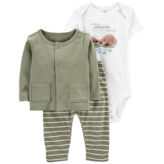 CARTER'S Set 3dílný body kr. rukáv, cardigan, tepláky Green Stripes kluk 12m CARTER'S Set 3dílný body kr. rukáv, cardigan, tepláky Green Stripes kluk 12m
