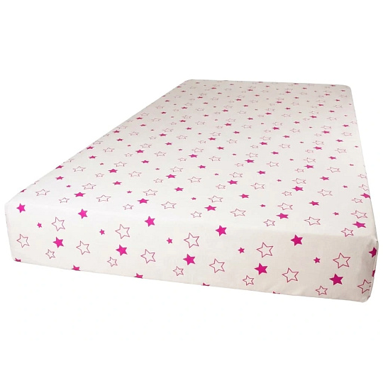 KAARSGAREN-Dětské prostěradlo 60×120 cm biobavlna – přírodní s fuchsiovými hvězdičkami (GOTS, česká výroba)