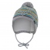 Little Angel-Čepice pletená zavazovací čárky Outlast ® - šedomodrožlutá Velikost: 3 | 42-44 cm