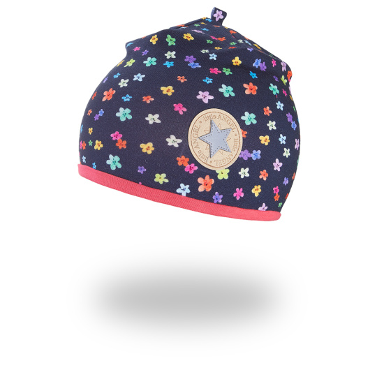 Little Angel-Čepice podšitá Outlast® - tm.modrá kvítí/jahodová Velikost čepic: 3 | 42-44 cm