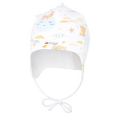 Little Angel-Čepice podšitá zavazovací Outlast® - bílá-spící zvířátka/bílá Velikost: 4 | 45-48 cm