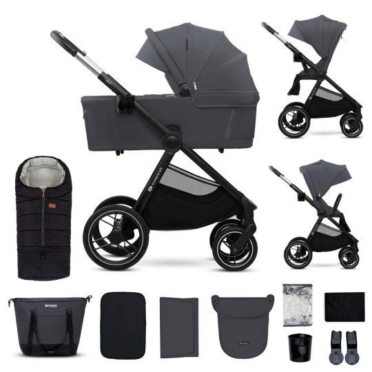 KINDERKRAFT Kočárek kombinovaný Nea 2 2v1 Dark Grey + Fusak3v1 Jibot Horizontal Ink Black