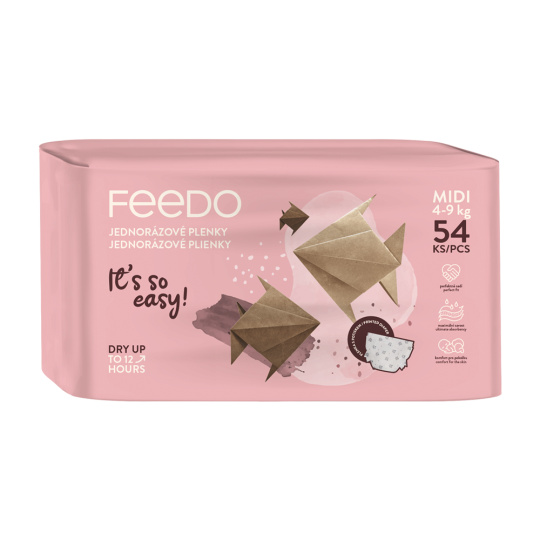 FEEDO Pleny jednorázové Midi (od 4 do 9 kg), 54 ks FEEDO Pleny jednorázové Midi (od 4 do 9 kg), 54 ks