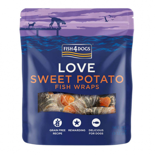 FISH4DOGS Pamlsky pro psy LOVE rybí závitky s batáty 100 g