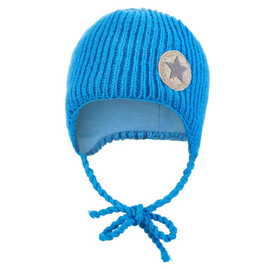 Little Angel-Čepice pletená zavazovací žebro Outlast ® - modrá Velikost: 2 | 39-41 cm