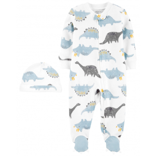 CARTER'S Set 2dílný overal na zip Sleep&Plays, čepice Dino chlapec LBB PRE, vel. 46