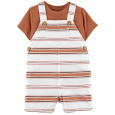 CARTER'S Set 2dílný triko kr. rukáv, kraťasy na kšandy Brown Stripes kluk 6m