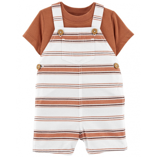 CARTER'S Set 2dílný triko kr. rukáv, kraťasy na kšandy Brown Stripes kluk 6m