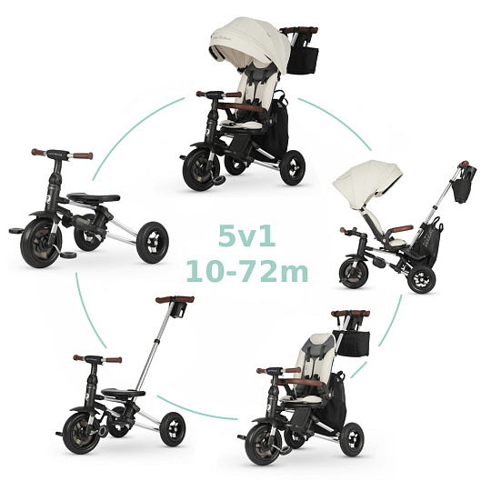 QPLAY Tříkolka Nova Deluxe 5v1 Beige, 10-72 měsíců
