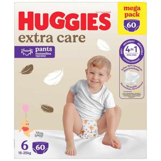 HUGGIES® Kalhotky plenkové jednorázové Extra Care Pants vel. 6 (15-25 kg), 60 ks BOX