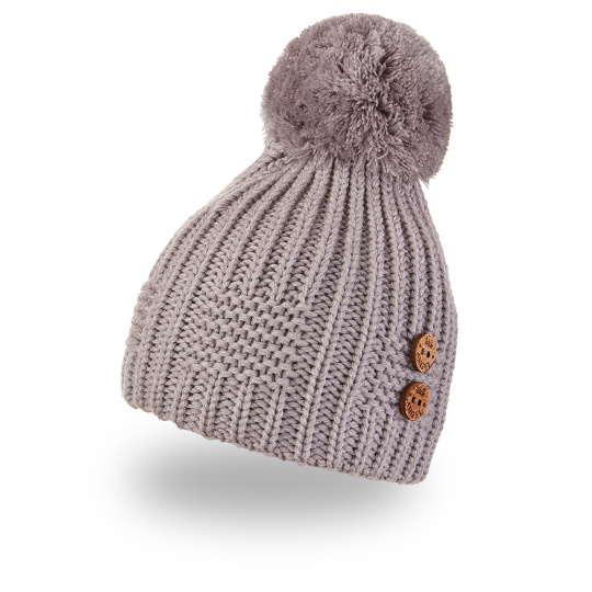 Little Angel-Čepice pletená bambule knoflíky Outlast ® - sv.šedá Velikost čepic: 3 | 42-44 cm