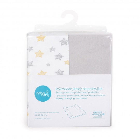 CEBA Potah na přebalovací podložku 50x70-80 cm 2 ks Light Grey+Yellow Stars CEBA Potah na přebalovací podložku 50x70-80 cm 2 ks Light Grey+Yellow Stars