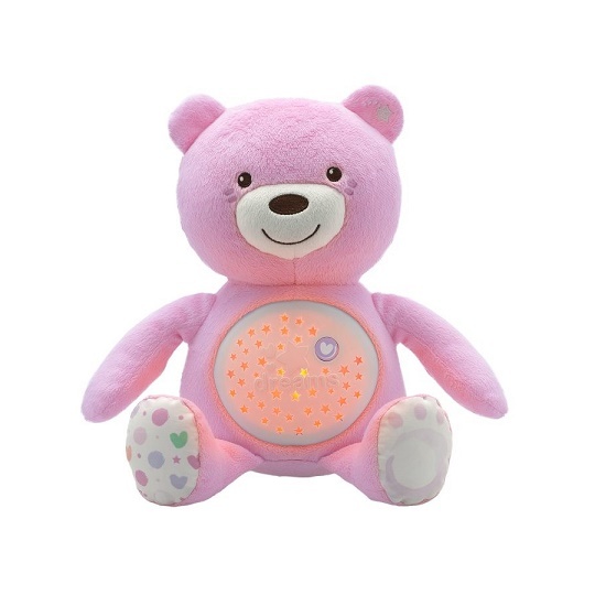 CHICCO Medvídek uspáváček s projektorem a hudbou Baby Bear First Dreams růžová 0m+