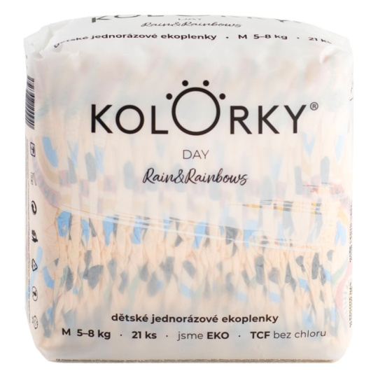 KOLORKY DAY Pleny jednorázové eko, déšť&duhy M (5-8 kg) 21 ks