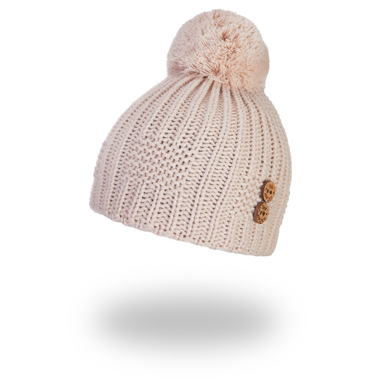Little Angel-Čepice pletená bambule knoflíky Outlast ® - béžová Velikost čepic: 5 | 49-53 cm