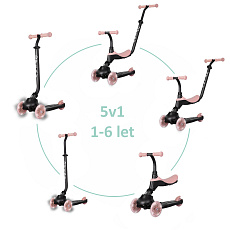 QPLAY Koloběžka / odrážedlo Sema Evo s LED světly Coral Pink, věk 1 - 6 let, do 50 kg