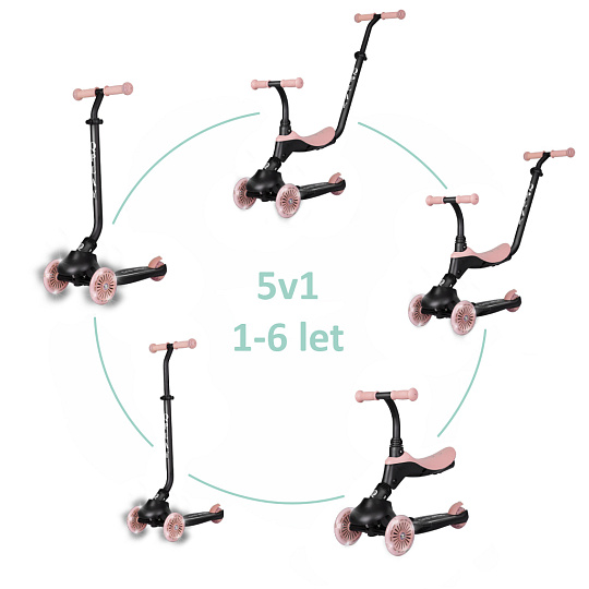 QPLAY Koloběžka / odrážedlo Sema Evo s LED světly Coral Pink, věk 1 - 6 let, do 50 kg QPLAY Koloběžka / odrážedlo Sema Evo s LED světly Coral Pink, věk 1 - 6 let, do 50 kg