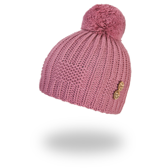 Little Angel-Čepice pletená bambule knoflíky Outlast ® - starorůžová Velikost čepic: 6 | 54-57 cm