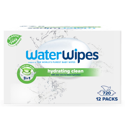 12x WATERWIPES Ubrousky vlhčené Hydrating clean with aloe vera 3in1 60 ks (720 ks)