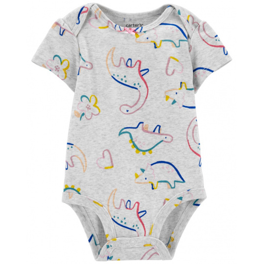 CARTER'S Body krátký rukáv Grey Dino holka 18m