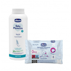 CHICCO Pudr dětský 150 g + Dětské čisticí vlhčené ubrousky, 16 ks CHICCO Pudr dětský 150 g + Dětské čisticí vlhčené ubrousky, 16 ks