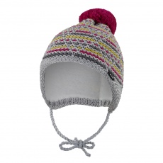 Little Angel-Čepice pletená zavazovací čárky Outlast ® - šedorůžovožlutá Velikost: 3 | 42-44 cm