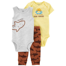 CARTER'S Set 3dílný tepláky, body kr. rukáv, body bez rukávů Brown Shark kluk 6m