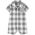 CARTER'S Overal letní krátký rukáv Grey Gingham kluk NB