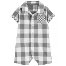 CARTER'S Overal letní krátký rukáv Grey Gingham kluk NB CARTER'S Overal letní krátký rukáv Grey Gingham kluk NB