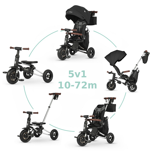 QPLAY Tříkolka Nova Deluxe 5v1 Black, 10-72 měsíců