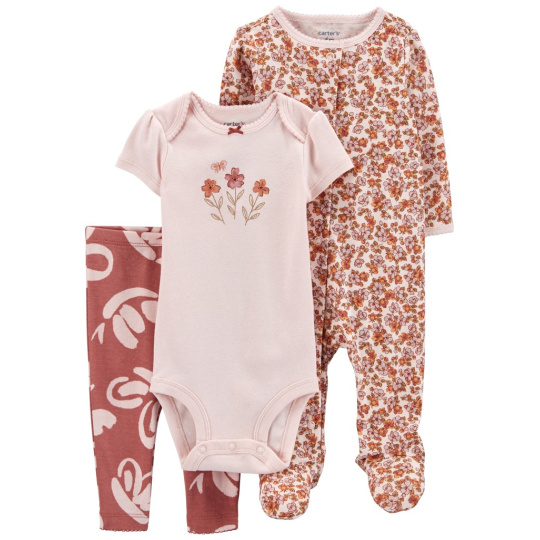 CARTER'S Set 3dílný body kr. rukáv, overal, legíny Pink Floral holka LBB PRO